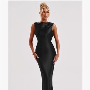 Memoriesa high neck satin cocktail maxi dress